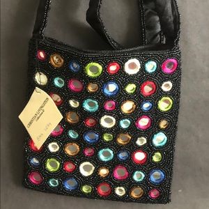 Black Beaded & Mirrored Shoulder Bag